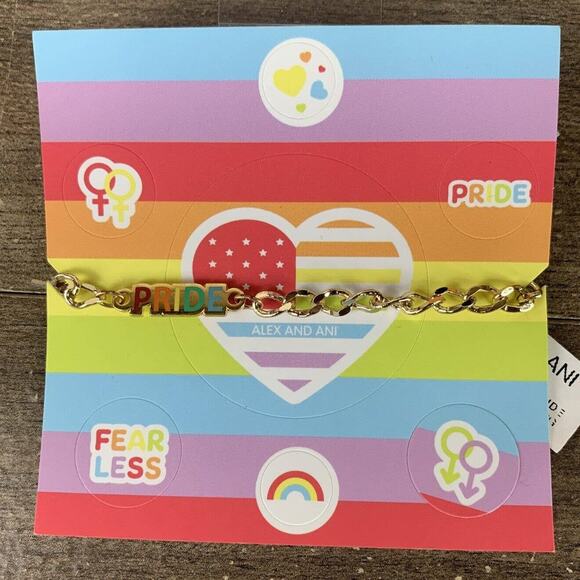 ALEX AND ANI Color Infusion Charm "PRIDE" Colorful Bracelet Shiny Gold NEW - Picture 2 of 7